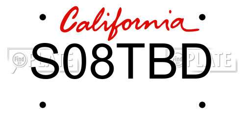S08TBD California License Plate