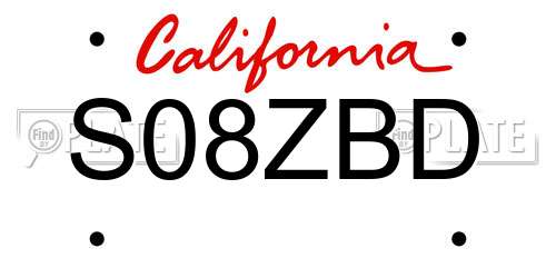 S08ZBD California License Plate