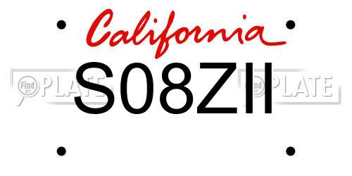 S08ZII California License Plate