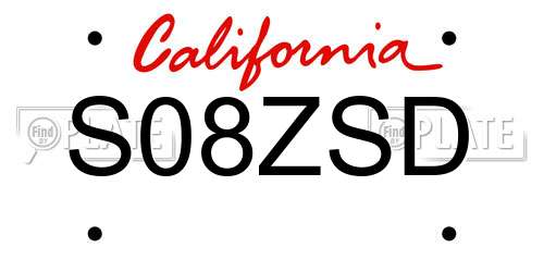 S08ZSD California License Plate