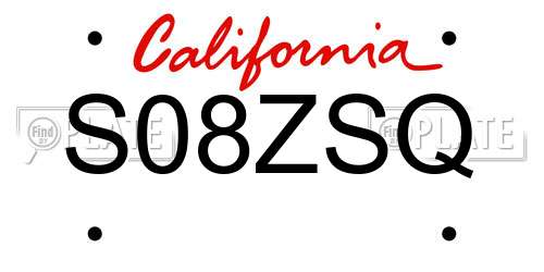 S08ZSQ California License Plate