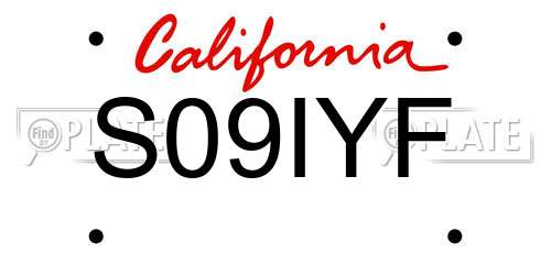 S09IYF California License Plate