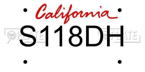 S118DH California License Plate