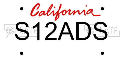 S12ADS California License Plate