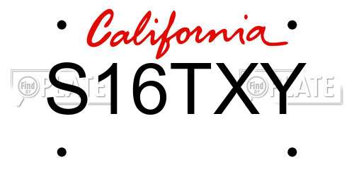 S16TXY California License Plate