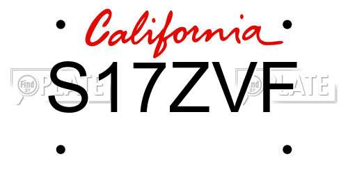 S17ZVF California License Plate