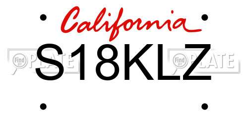 S18KLZ California License Plate