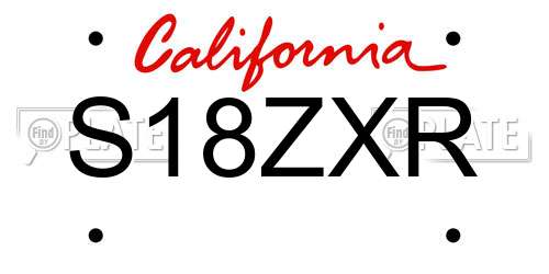 S18ZXR California License Plate