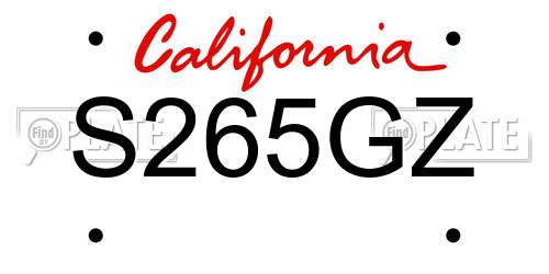 S265GZ California License Plate