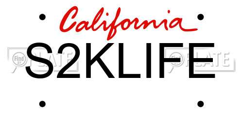 S2KLIFE California License Plate