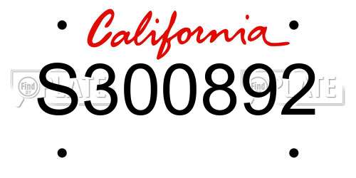 S300892 California License Plate