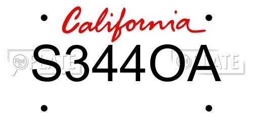 S344OA California License Plate