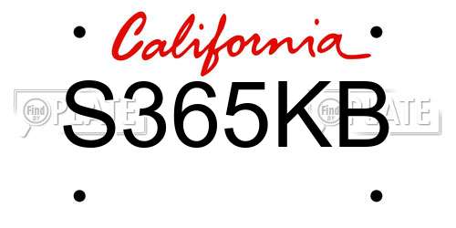 S365KB California License Plate