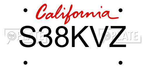 S38KVZ California License Plate