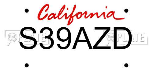 S39AZD California License Plate