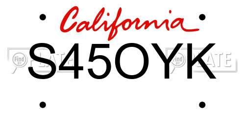 S45OYK California License Plate