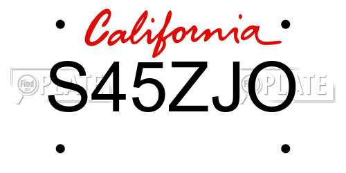 S45ZJO California License Plate