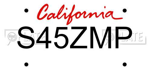 S45ZMP California License Plate