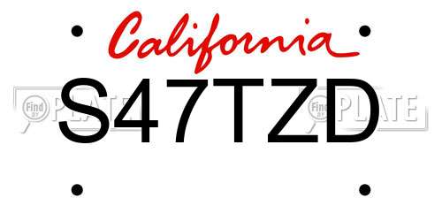 S47TZD California License Plate