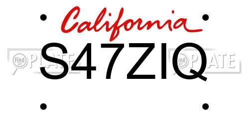 S47ZIQ California License Plate