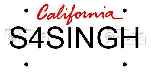S4SINGH California License Plate