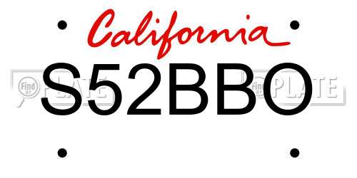 S52BBO California License Plate
