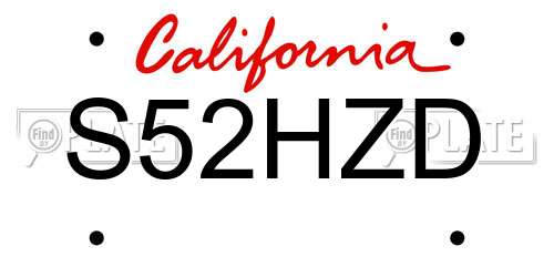 S52HZD California License Plate
