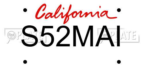 S52MAI California License Plate