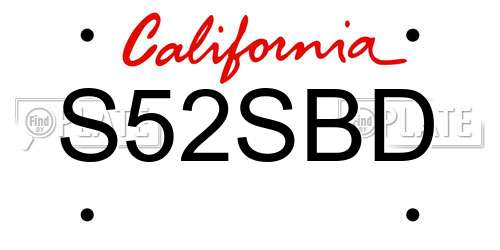 S52SBD California License Plate