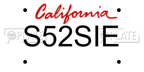S52SIE California License Plate