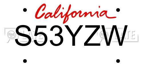 S53YZW California License Plate
