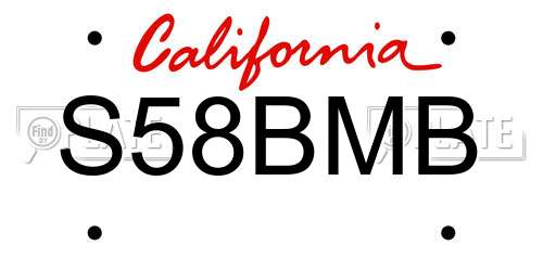 S58BMB California License Plate