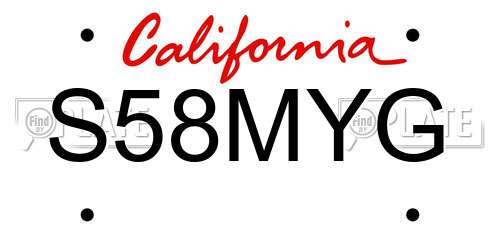 S58MYG California License Plate