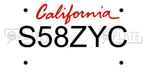 S58ZYC California License Plate