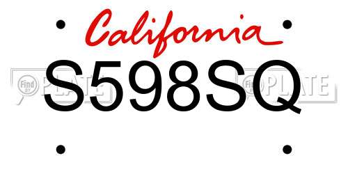 S598SQ California License Plate