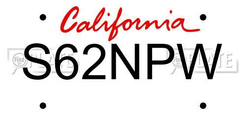 S62NPW California License Plate