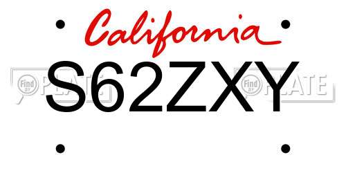 S62ZXY California License Plate