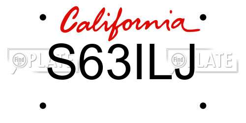 S63ILJ California License Plate