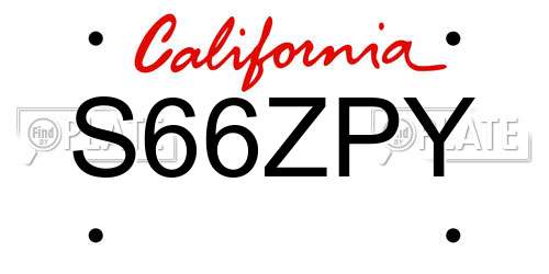S66ZPY California License Plate