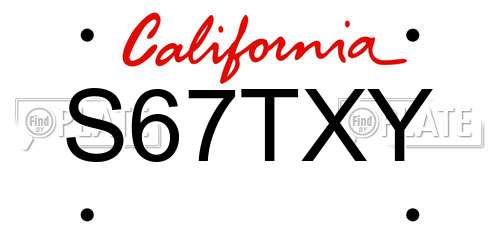 S67TXY California License Plate