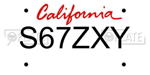 S67ZXY California License Plate