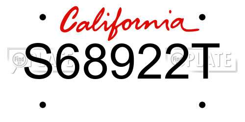 S68922T California License Plate