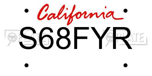 S68FYR California License Plate