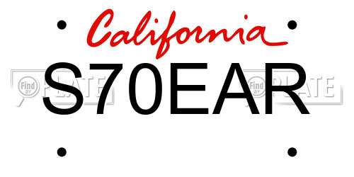 S70EAR California License Plate