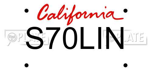 S70LIN California License Plate