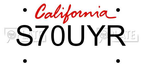 S70UYR California License Plate