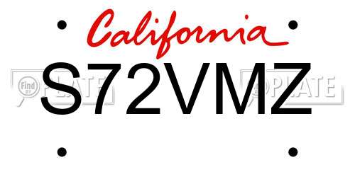S72VMZ California License Plate