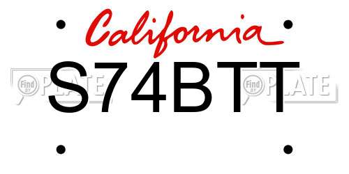 S74BTT California License Plate