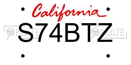 S74BTZ California License Plate
