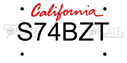 S74BZT California License Plate